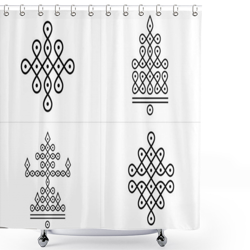 Personality  Set Of Rangoli Or Kolam Design Concept Of Line Drawing Isolated On White Background - Vector Illustration Shower Curtains