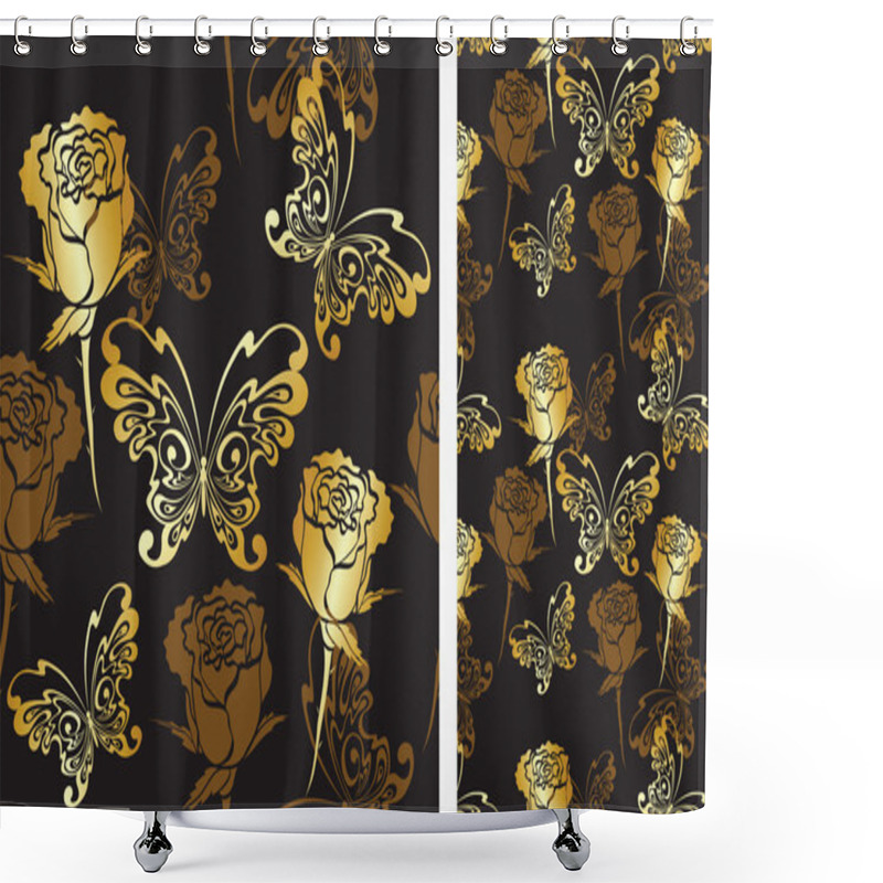 Personality  Seamless Background With Roses And Butterflies Shower Curtains