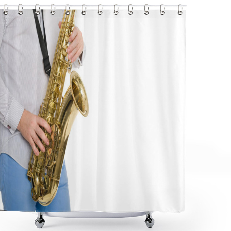 Personality  Hands Musician Playing The Sax Shower Curtains