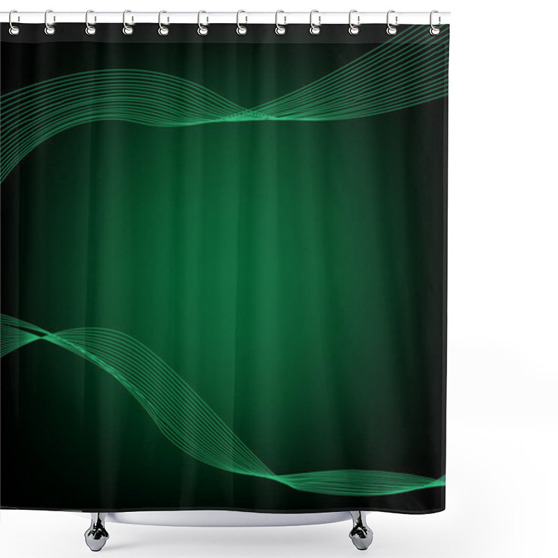 Personality  Abstract Green Wavelengths And Irregular Lines On A Dark Background. Editable Clip Art. Shower Curtains