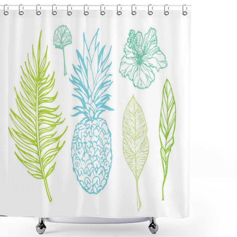 Personality  Hand Drawn Doodle Tropical Palm Leaves Shower Curtains