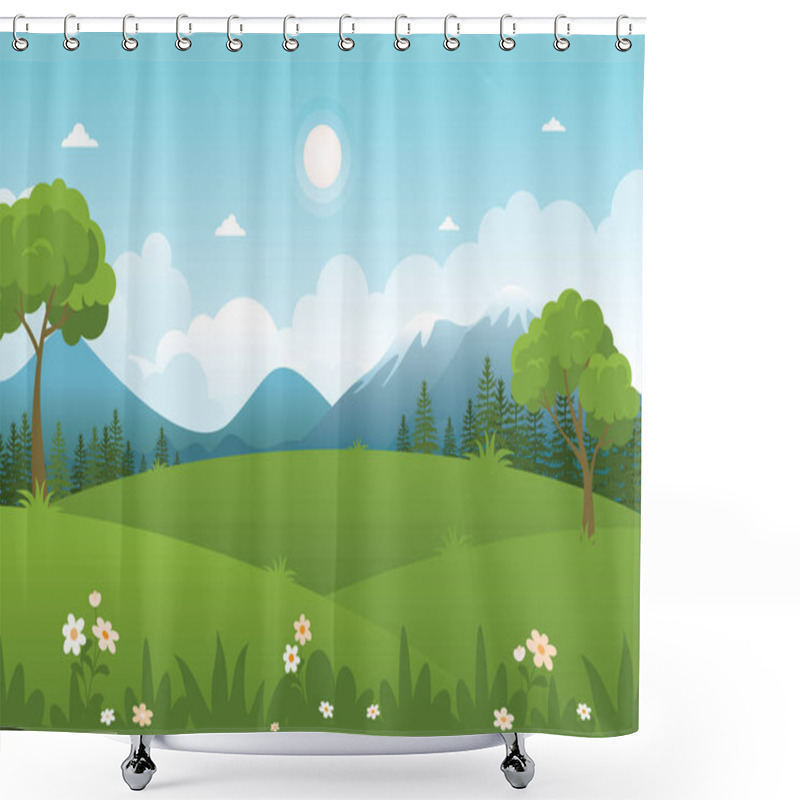 Personality  Nature Landscape Vector Illustration, Simple And Trendy With Flat Style Shower Curtains