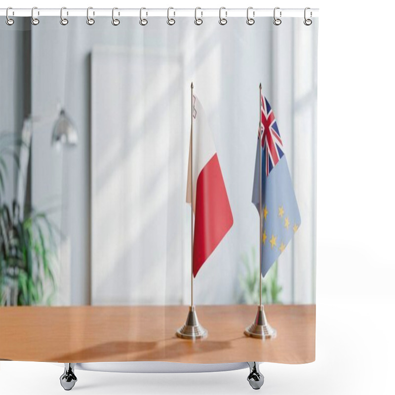 Personality  FLAGS OF MALTA AND TUVALU ON TABLE Shower Curtains