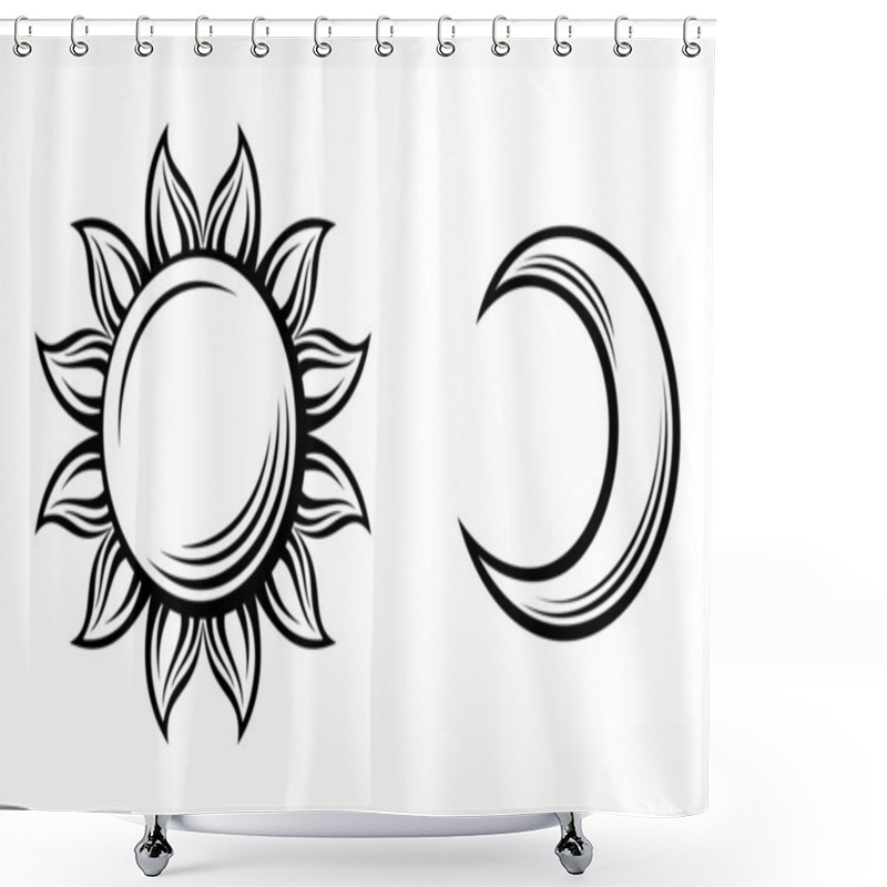 Personality  Black Silhouettes Of The Sun And The Moon. Vector Illustration. Shower Curtains