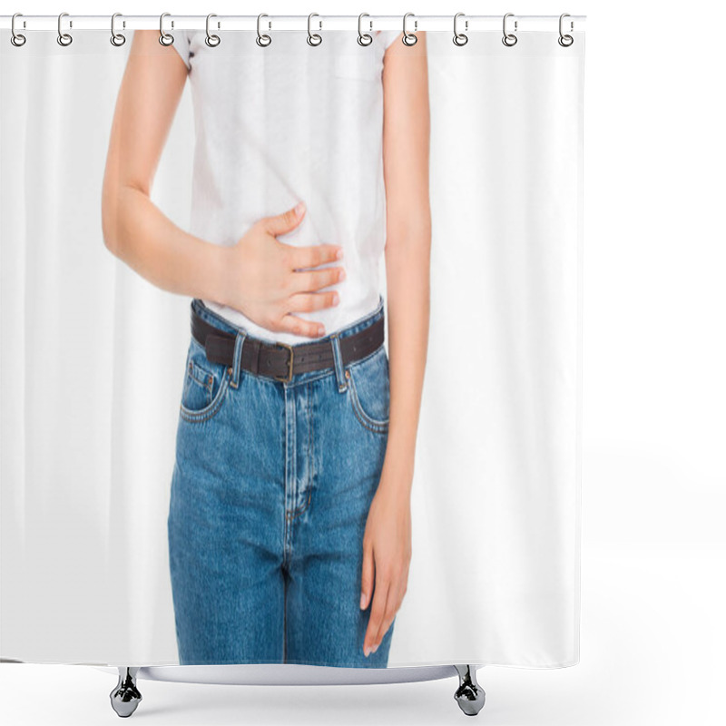 Personality  Woman With Stomach Ache Shower Curtains