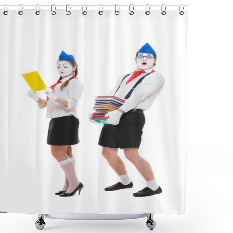 Personality  Studio Shot Of Funny Actors With Books Shower Curtains