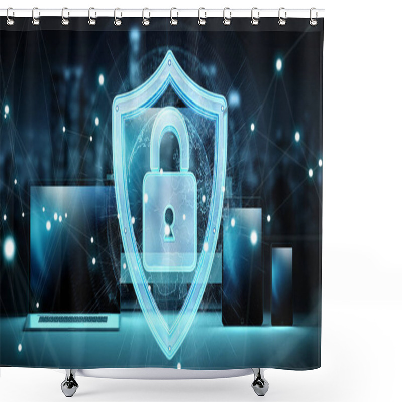 Personality  Antivirus Interface Over Modern Tech Devices 3D Rendering Shower Curtains