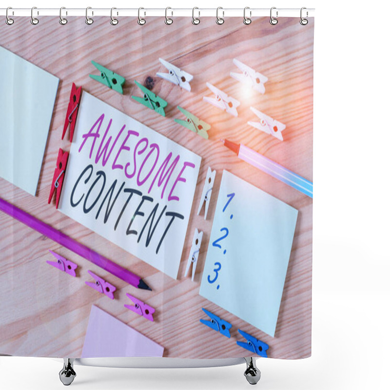 Personality  Word Writing Text Awesome Content. Business Photo Showcasing Valuable Useful And More Likely To Inspire Specific Business Colored Clothespin Papers Empty Reminder Wooden Floor Background Office Shower Curtains