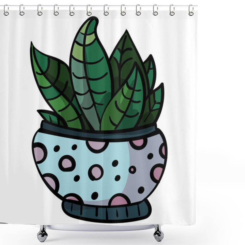 Personality  Plant From The Family Of Succulents. Cactus In A Pot With Circle. - Vector. Shower Curtains