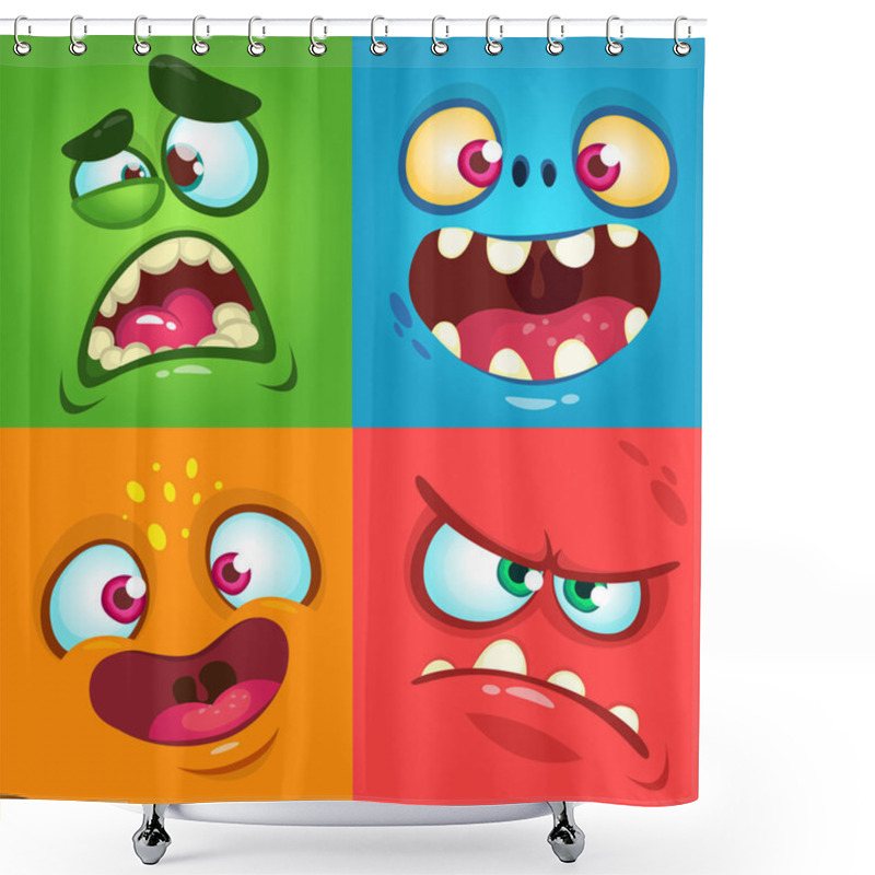 Personality  Cartoon Monster Faces Set. Vector Set Of Four Halloween Monster Faces Shower Curtains