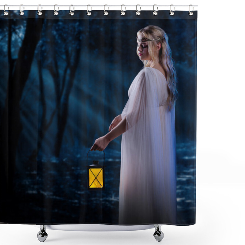 Personality  Elven Girl With Lantern At Night Forest Shower Curtains