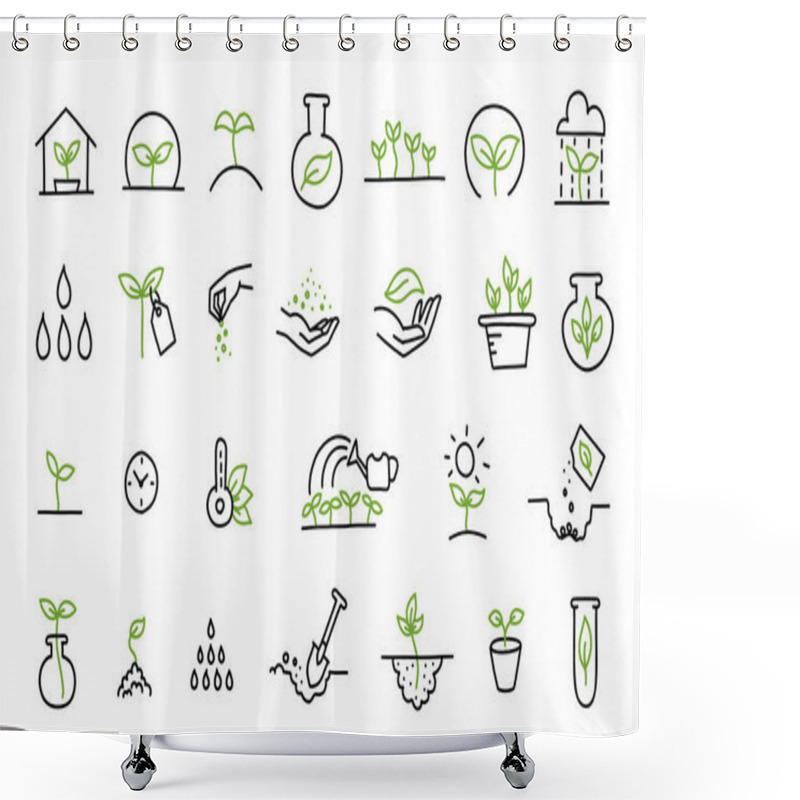 Personality  Set Of Growing Seedlings Icons. Plant Shoots. Agriculture Technology. Vector Line Hand-drawn Sketch. Shower Curtains