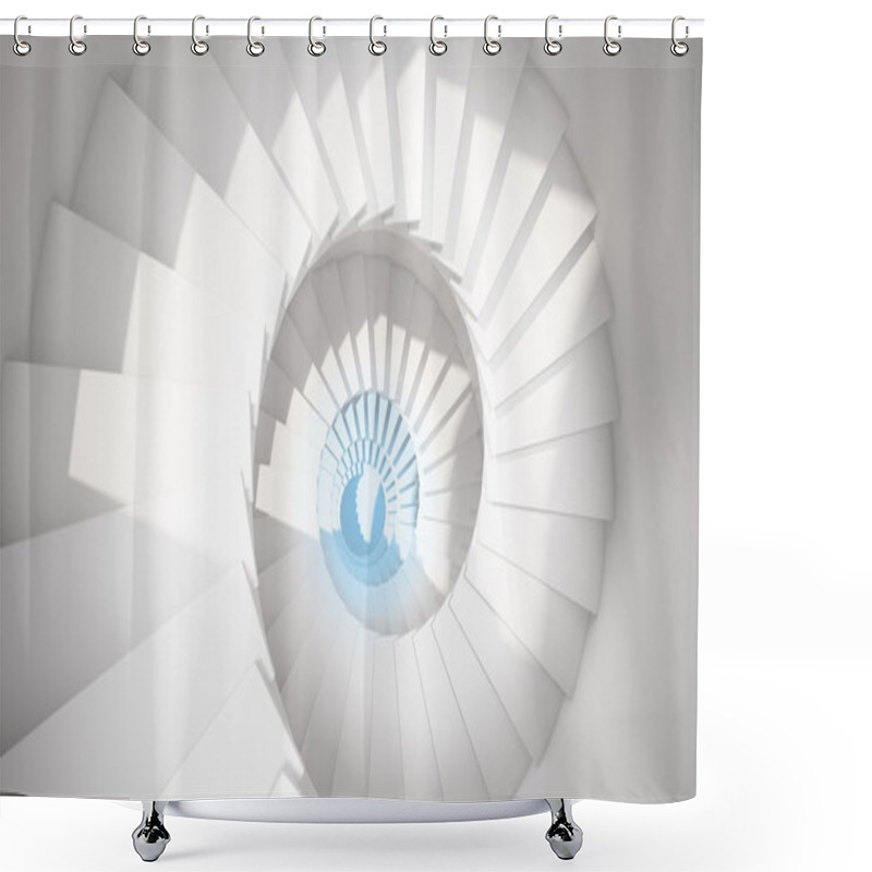 Personality  White Spiral Stairs In Sun Light And Blue Center Abstract Shower Curtains