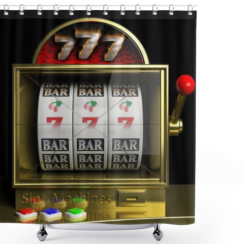 Personality  Gold Slot Fruit Machine With 777 And Cherries Winning Shower Curtains