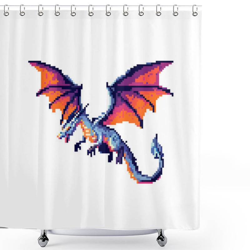 Personality  Pixel Dragon With Blue Body And Wings. Shower Curtains