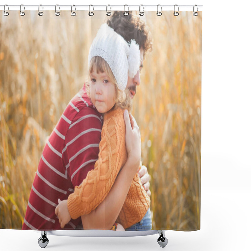 Personality  Father Calm Dowm His Cute Little Daughter, Crying Child Shower Curtains