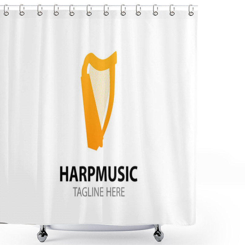 Personality  Store Of Harp And Irish Folk Music. Logo Template For Folk Music Community. Flat Vector Silhouette Of Harp Isolated On White Background In EPS 10. Shower Curtains