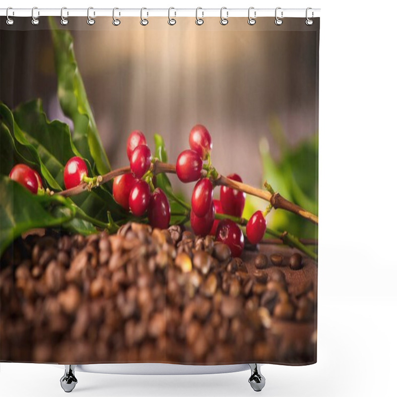 Personality  Close View Of Coffee Beans And Coffee Plant Shower Curtains