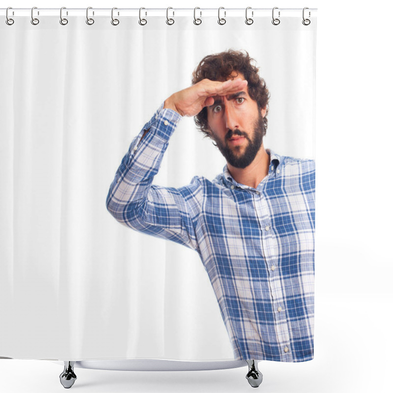 Personality  Young Man Looking And Searching Shower Curtains