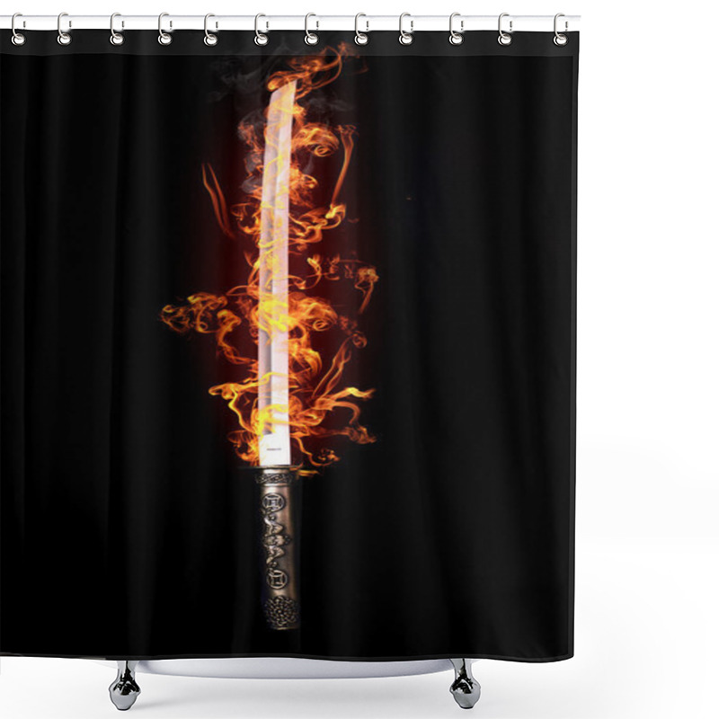 Personality  Japanese Sword In Flames Shower Curtains