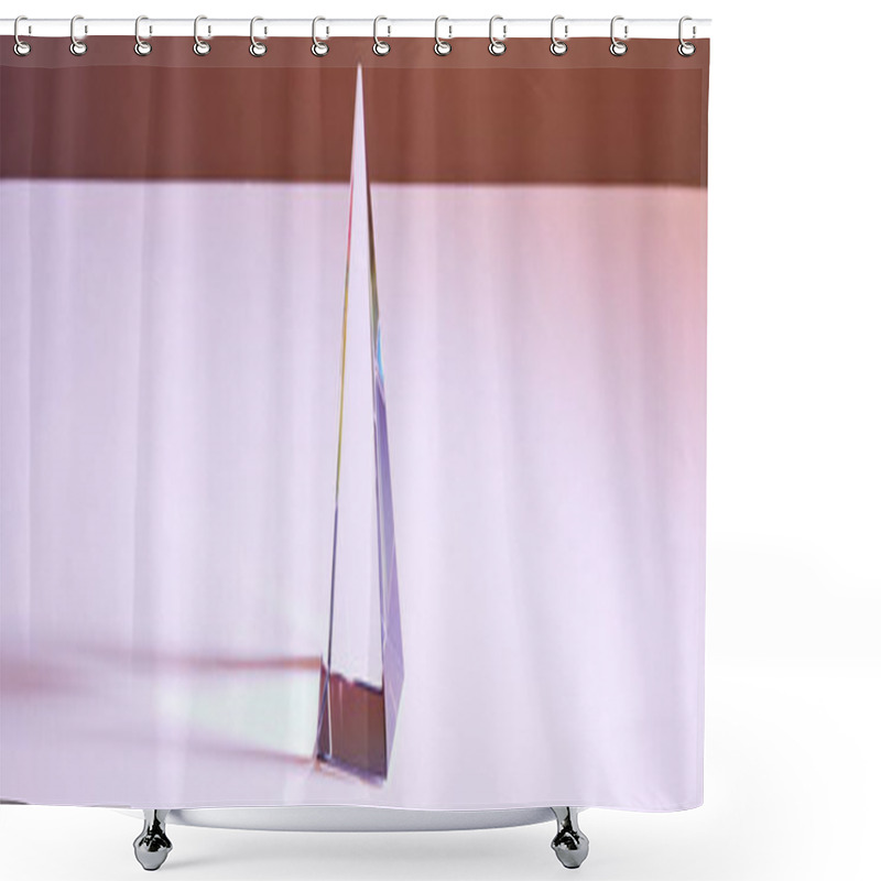 Personality  Crystal Transparent Pyramid With Light Reflection On Brown Background, Horizontal Crop Shower Curtains