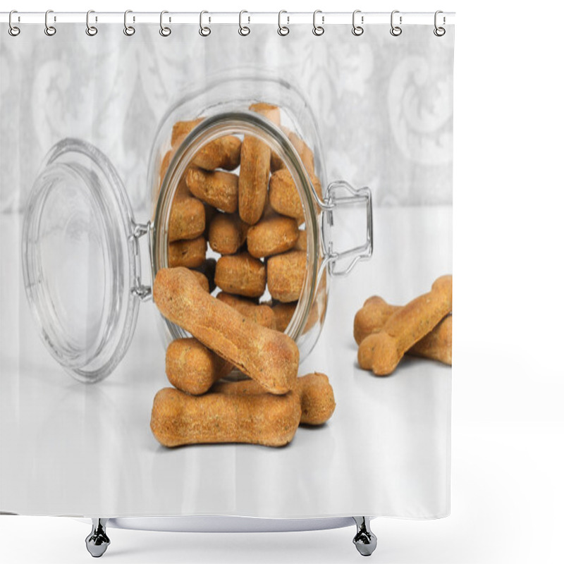 Personality  Homemade Dog Biscuits Spilling From A Glass Canister. Shower Curtains