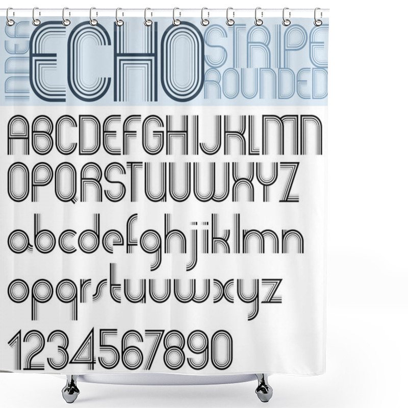 Personality  INNER ECHO Retro Striped Rounded Font. Shower Curtains