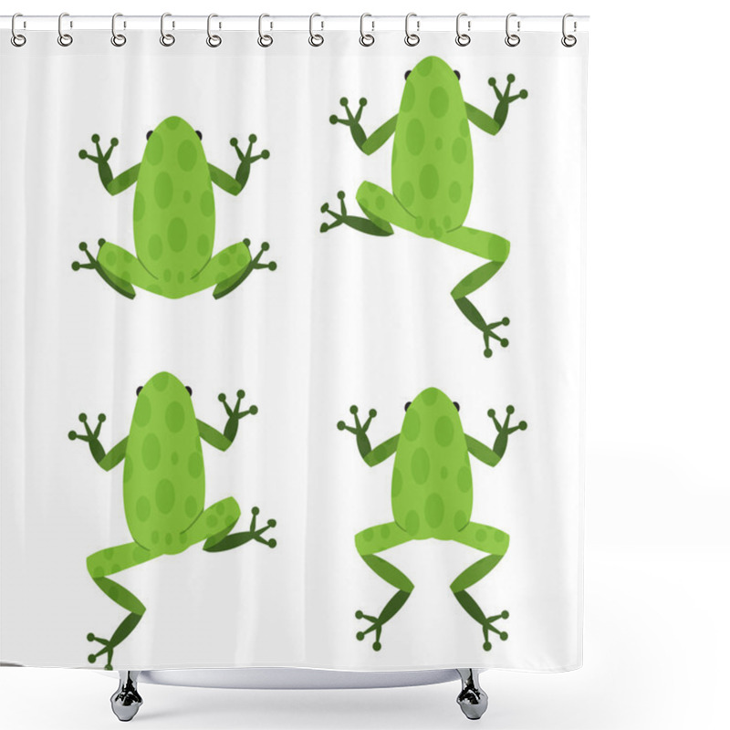 Personality  Set Of Green Frog In Flat Style With Pattern Shower Curtains