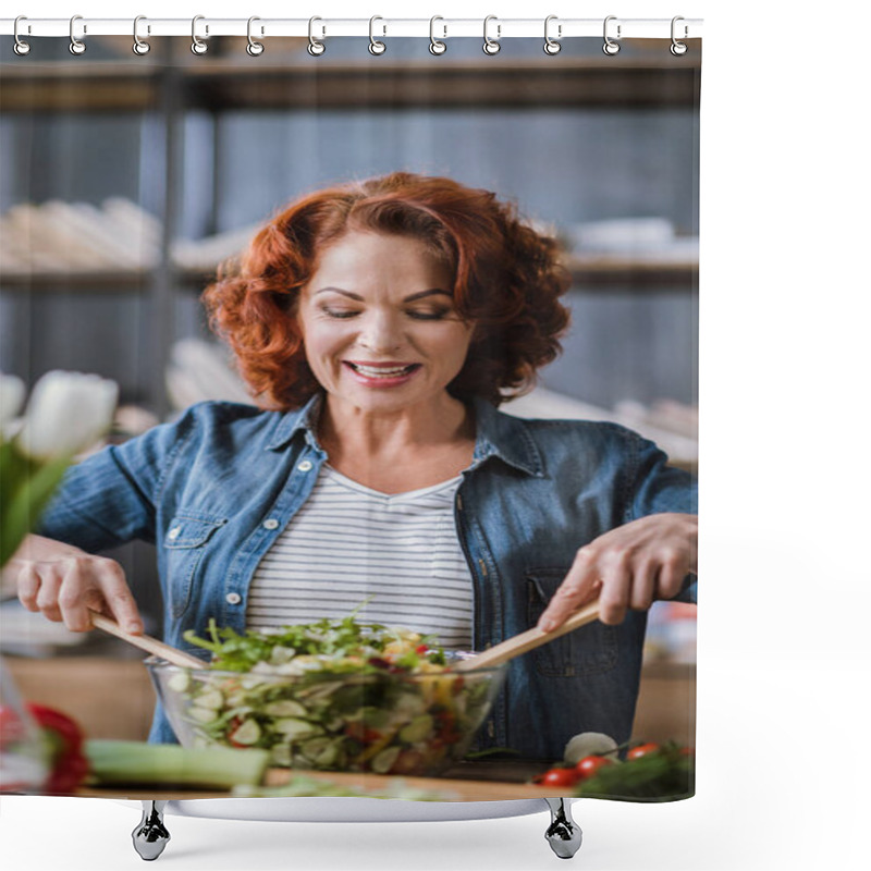 Personality  Woman Cooking Vegetable Salad  Shower Curtains