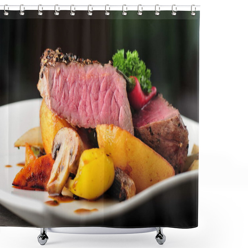 Personality  Juicy Steak With Baked  Vegetables Shower Curtains