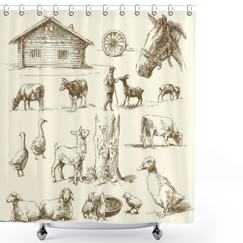 Personality  Farm - Hand Drawn Collection Shower Curtains