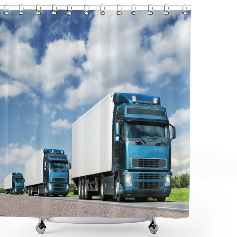 Personality  Convoy Of Trucks On Highway, Cargo Transportation Concept Shower Curtains