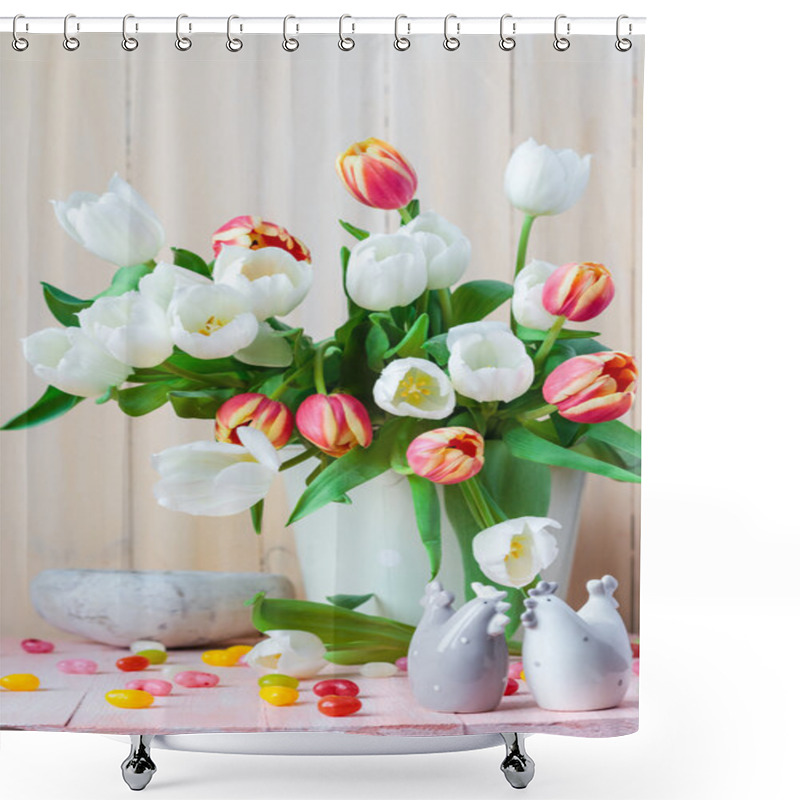 Personality  Easter Still Life Bouquet Spring Tulips Shower Curtains