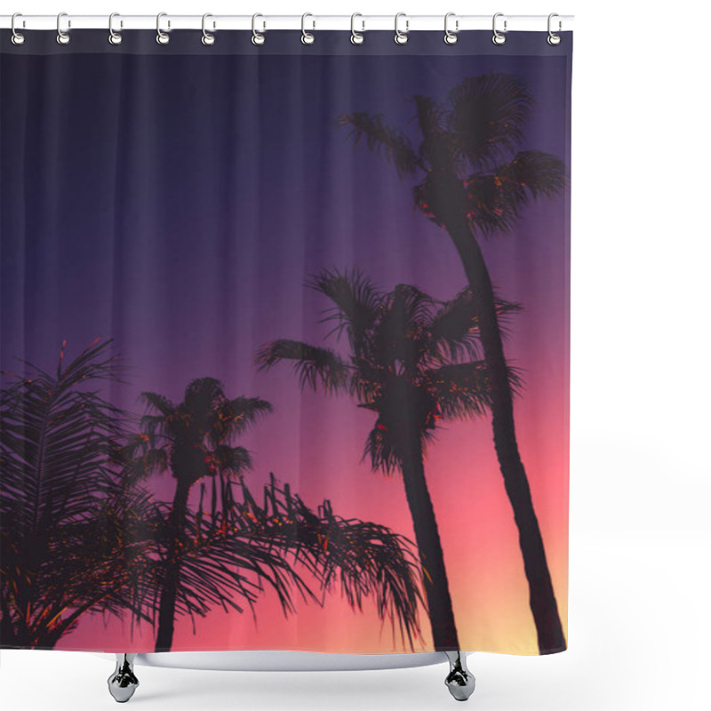 Personality  Tropical Night Background With Palm Trees At Sunset Shower Curtains