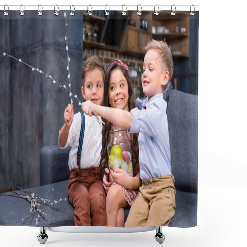 Personality  Kids With Easter Eggs And Catkins  Shower Curtains