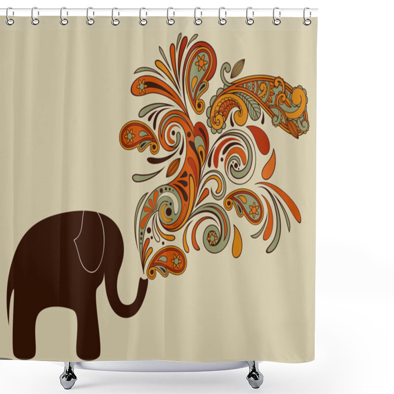 Personality  Elephant With Floral Pattern Coming From His Trunk Shower Curtains