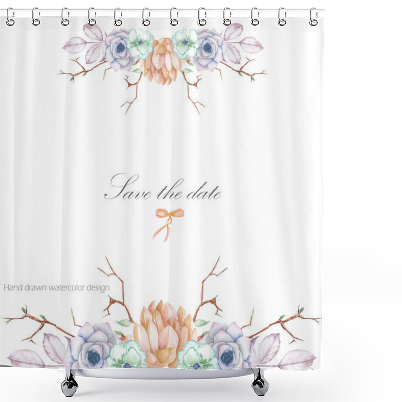 Personality  A Template Of A Postcard, Decorative Place (banner) With A Floral Ornament Of The Watercolor Succulents, Flowers, Tree Branches And Leaves Shower Curtains