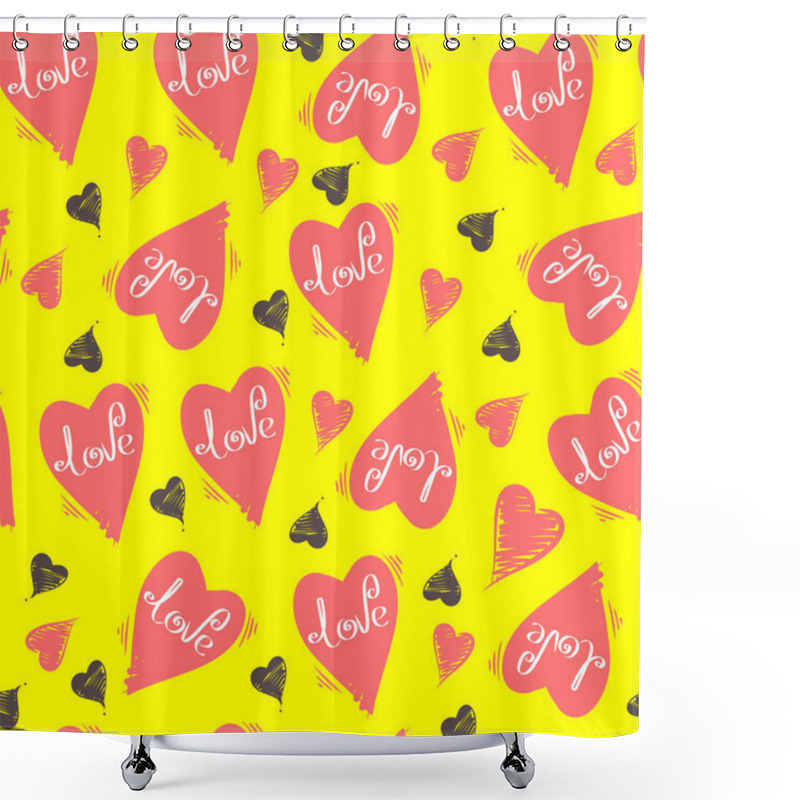 Personality  Hand-drawn Heart With The Words Love. Vector Seamless Pattern Shower Curtains