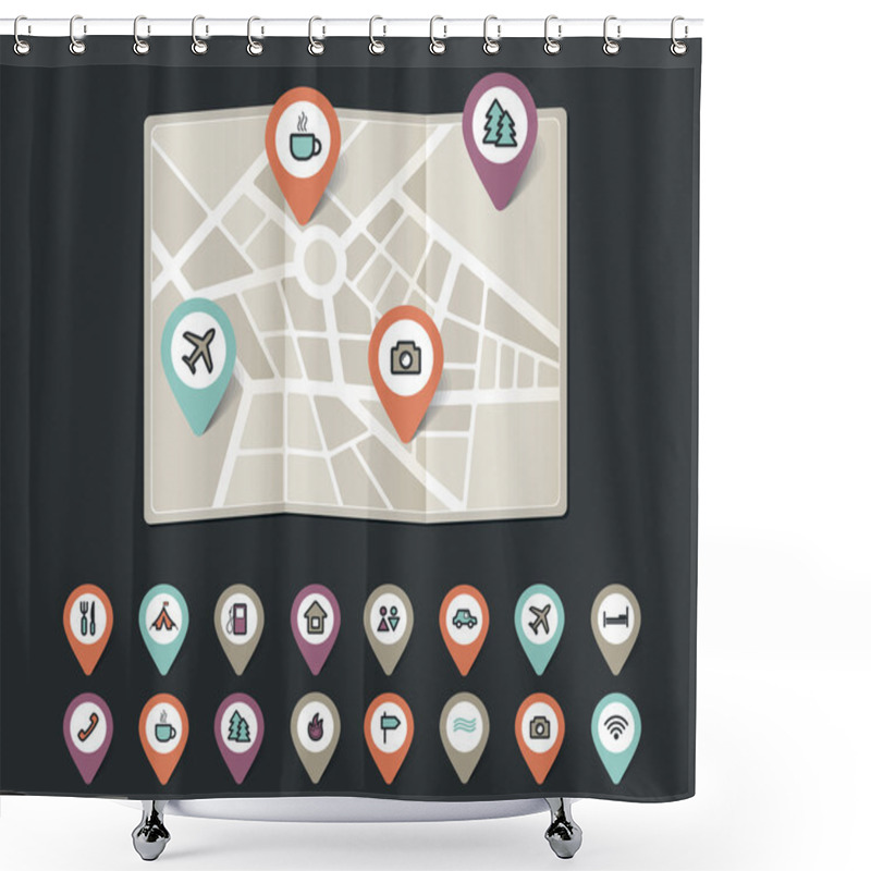 Personality  Mapping Pins Icons Travel Shower Curtains