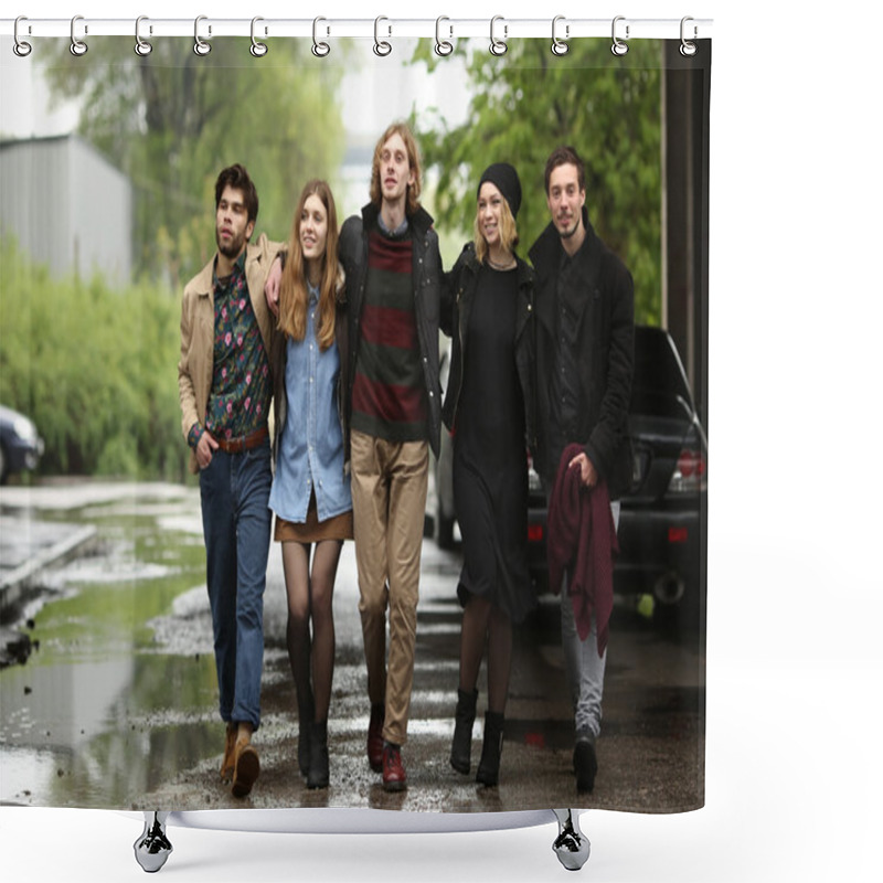 Personality  A Group Of Young People Go And Smiling Shower Curtains