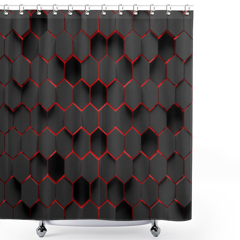 Personality  Abstract Background Made Of Black Hexagons Of Different Height With Red Edges. Concept Of Creativity And Art. 3d Rendering Shower Curtains