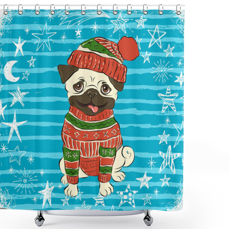 Personality  Happy Winter Pug Dog Shower Curtains