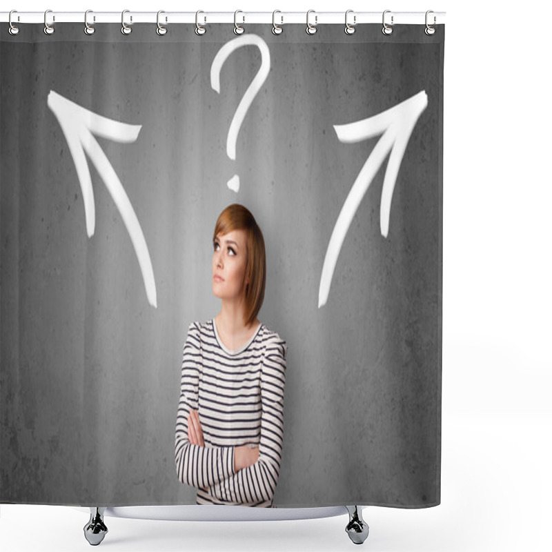 Personality  Young Woman Taking A Decision Shower Curtains