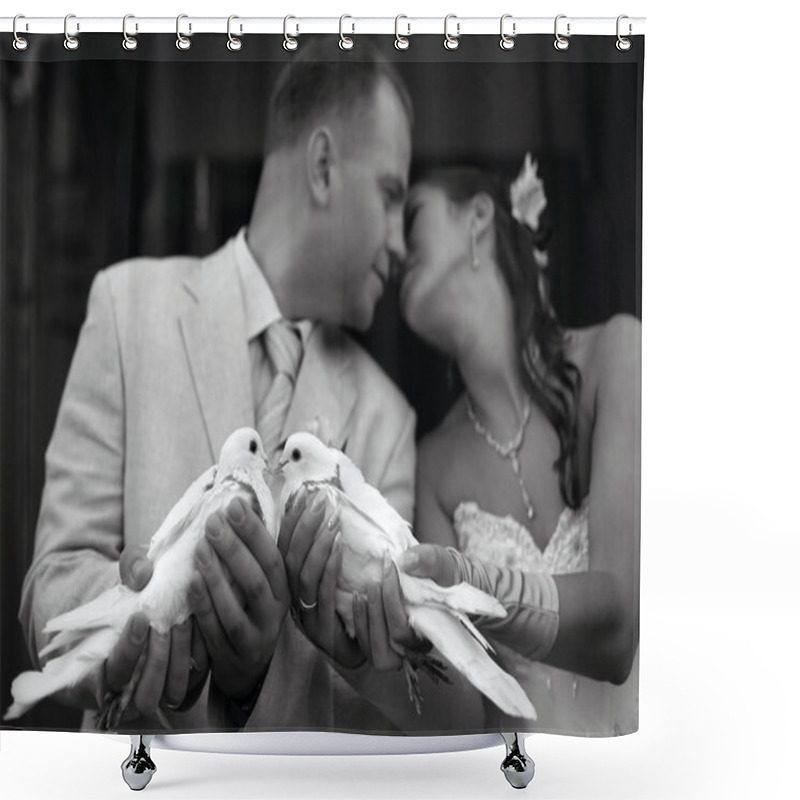 Personality  Happy Newly-married Couple Shower Curtains