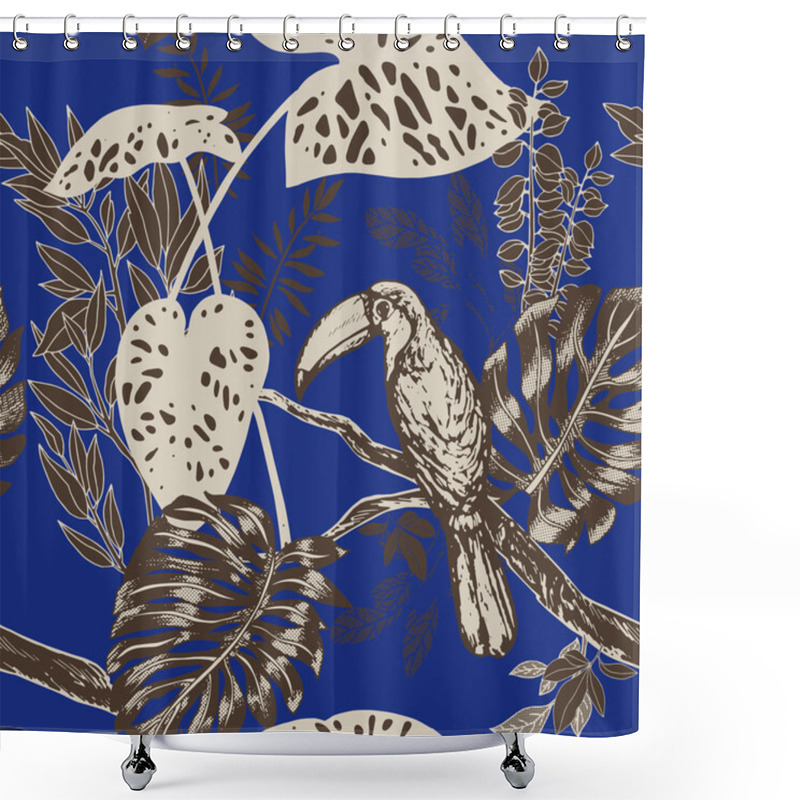 Personality  Vintage Style Tropical Birds Background, Fashion Seamless Pattern With Floral Plant And Exotic Bird Shower Curtains