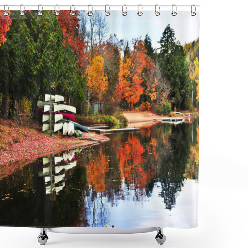 Personality  Fall Forest Reflections With Canoes Shower Curtains