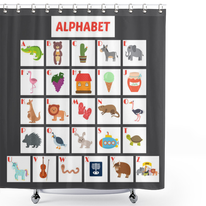 Personality  Children Alphabet With Cute Cartoon Animals And Other Funny Elem Shower Curtains