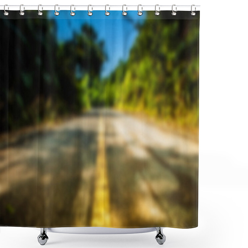 Personality  Beautiful Blurred Tropical View In Defocus. Landscape Photo With Empty Road. Shower Curtains