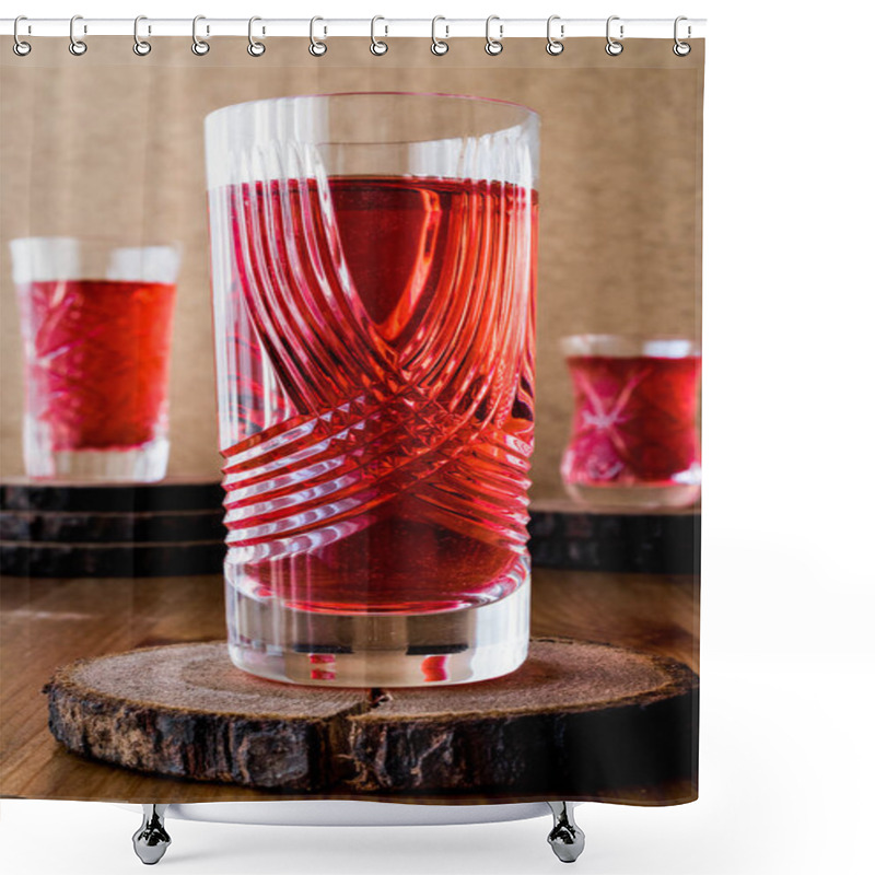 Personality  Turkish Ottoman Drink Rose Sherbet Or Cranberry Serbet In Crystal Glass Shower Curtains