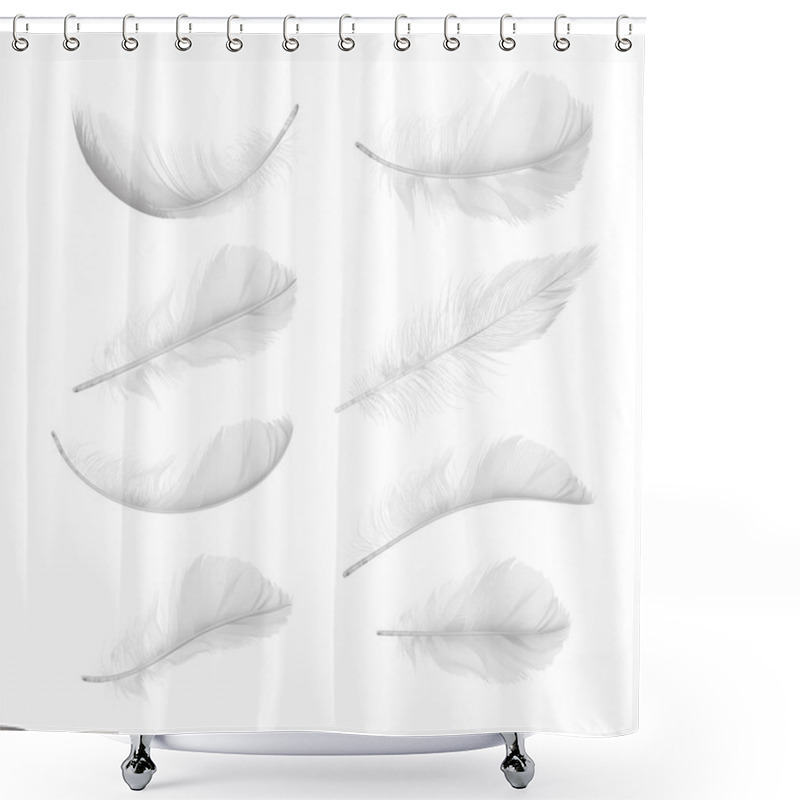 Personality  Vector Set Of Realistic Bird Feathers In Various Positions And Angles Isolated On Background Shower Curtains